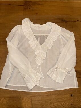 Wayf White Eyelet Ruffle Peasant Blouse